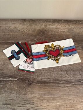 Brighton NWT In Love We Trust Canvas Pouch Set Wristlet Wallet Bag Tom Clancy